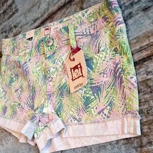 LEI Green and Purple Jean Shorts Tropical Vibe. NWT Size 11